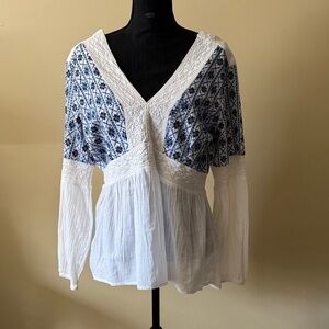 Sundance Blue and White Bohemian Blouse